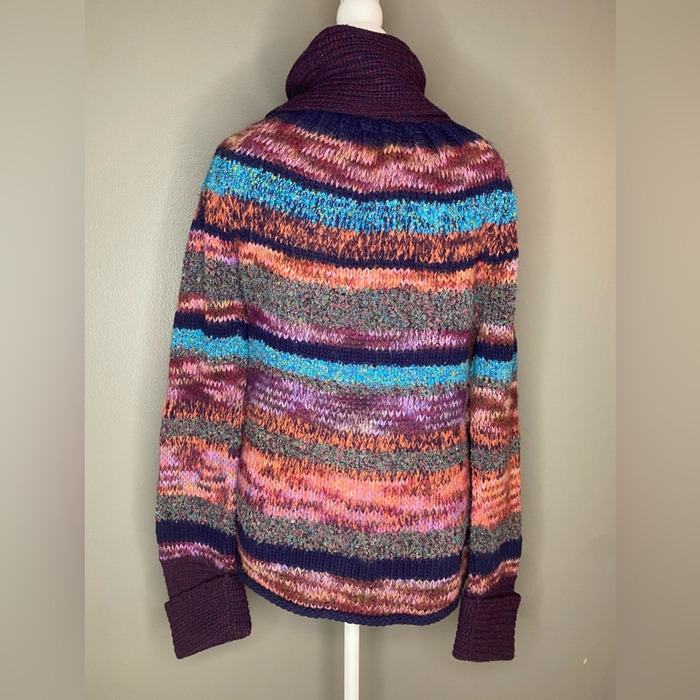 Anthropologie Leifsdottir Hand Knit Multicolor Wool Blend Pocket Cardigan Size M - Picture 4 of 10